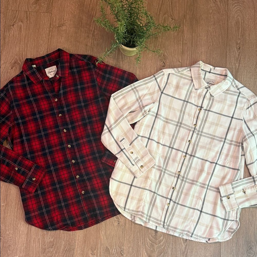 ((2 PIECE)) SUPERSOFT JACHS GIRLFRIEND FLANNEL BUTTON DOWN SHIRTS SIZE SMALL